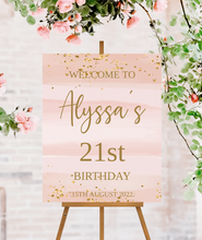 Load image into Gallery viewer, Pink and Gold Birthday Welcome Sign
