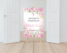 Load image into Gallery viewer, Pink Roses Baptism Welcome Sign Print
