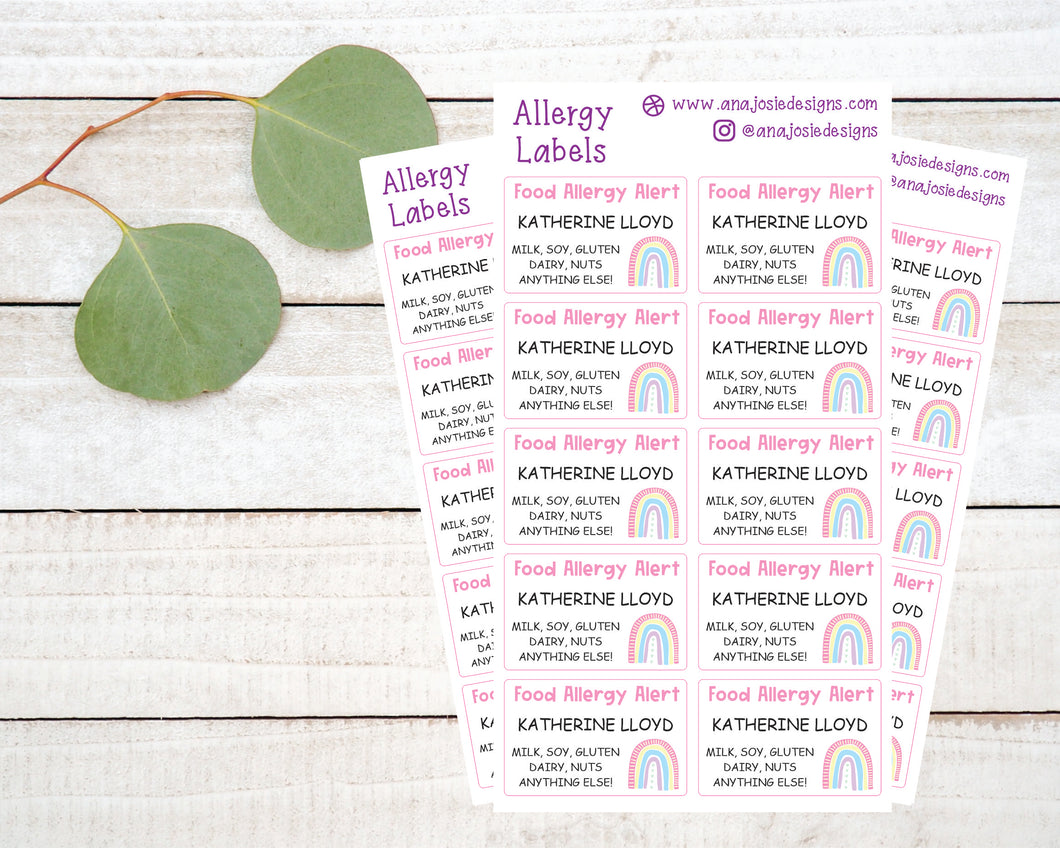Allergy Alert Name Labels - Rainbows