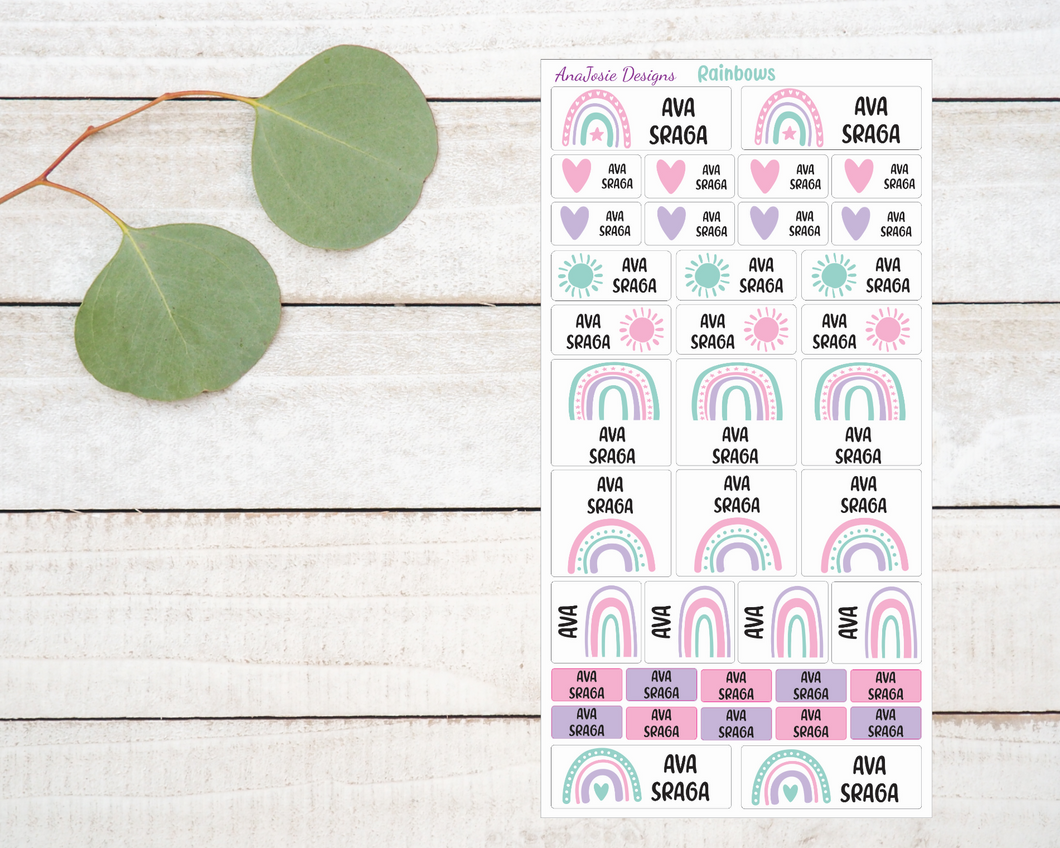 Name Labels - Rainbows-Name Label Stickers-AnaJosie Designs