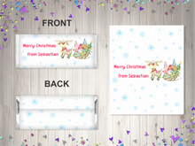 Load image into Gallery viewer, Personalised Christmas Rudolf and Gnomes Chocolate Bar Wrapper Sticker
