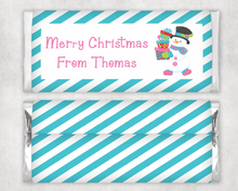 Load image into Gallery viewer, Personalised Christmas Snowman Chocolate Bar Wrapper Sticker
