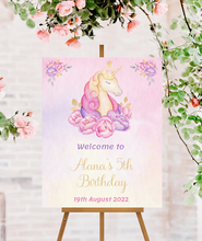 Load image into Gallery viewer, Watercolour Unicorn Birthday Welcome Sign
