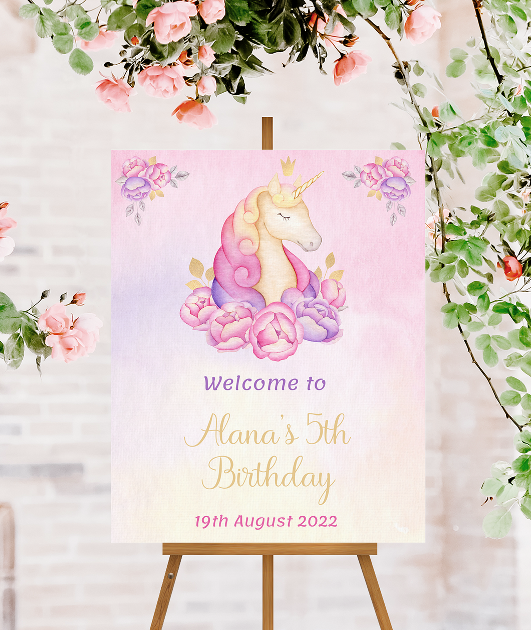 Watercolour Unicorn Birthday Welcome Sign