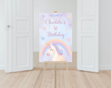 Load image into Gallery viewer, Blue Unicorn Birthday Welcome Sign
