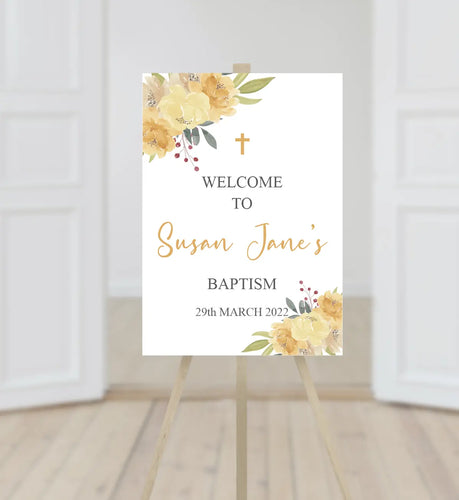 Yellow Flowers Baptism Welcome Sign Print-AnaJosie Designs