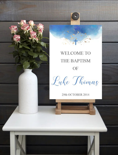 Blue Watercolour Baptism Welcome Sign Print for a Boy-AnaJosie Designs