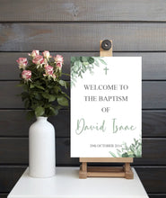 Load image into Gallery viewer, Green Baptism Welcome Sign Print for Boys-AnaJosie Designs
