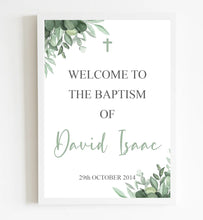 Load image into Gallery viewer, Green Baptism Welcome Sign Print for Boys-AnaJosie Designs
