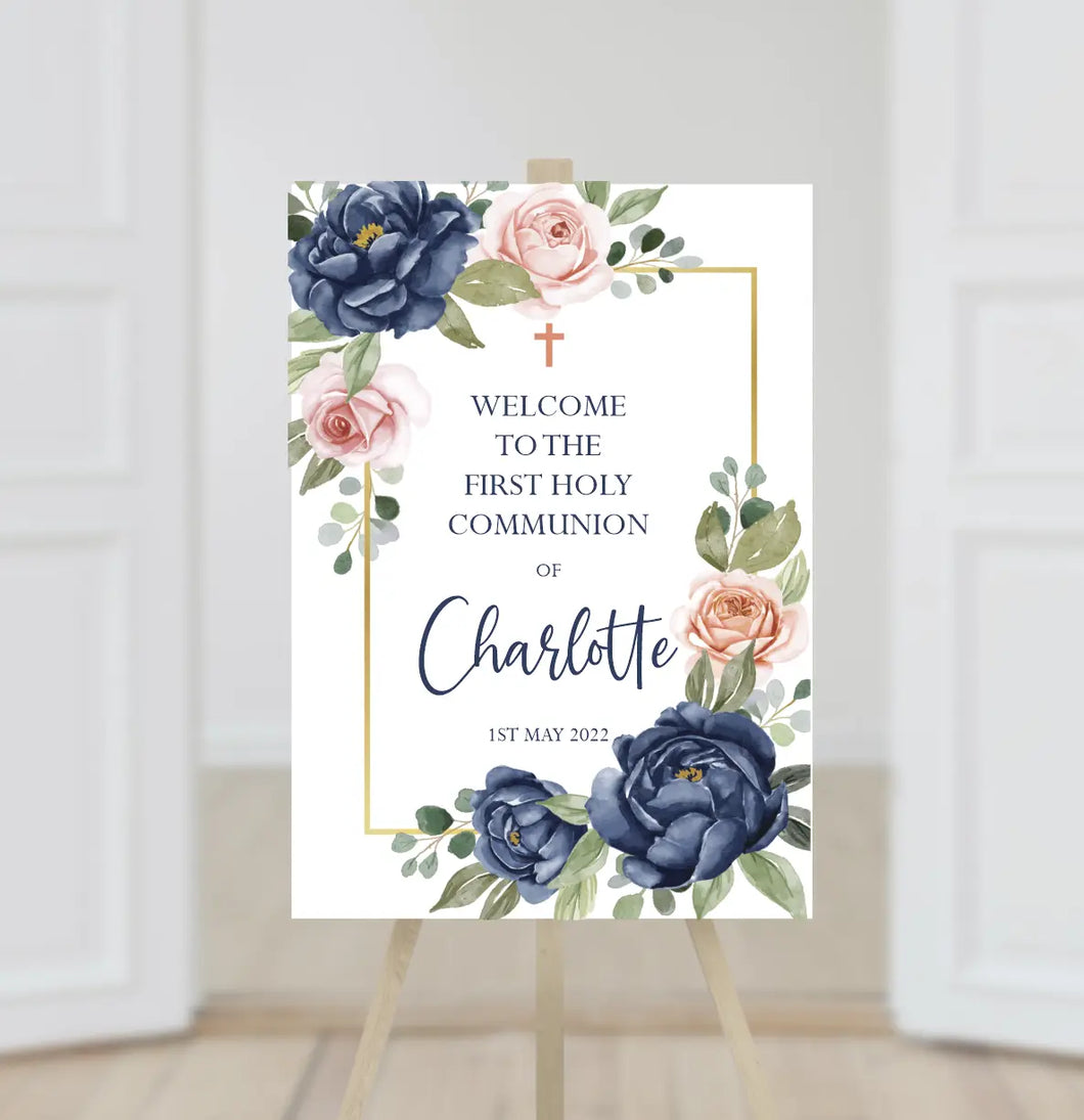 Floral First Holy Communion Welcome Sign Print-AnaJosie Designs