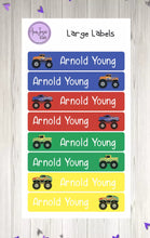 Load image into Gallery viewer, Name Labels - Monster Trucks Set-Name Label Stickers-AnaJosie Designs
