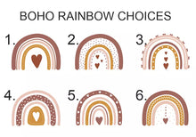 Load image into Gallery viewer, Boho Rainbows with name and birth stats wall art, Poster Print, various sizes
