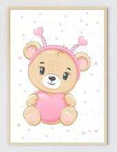 Load image into Gallery viewer, Set of 3 Cute Pink Teddy Bears, with Birth Stats Wall Art Poster Prints, Various Sizes Available
