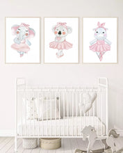 Load image into Gallery viewer, Set of 3 Cute Animals dressed as Ballerina&#39;s in Pink Tutus Wall Art Poster Prints, Various Sizes Available
