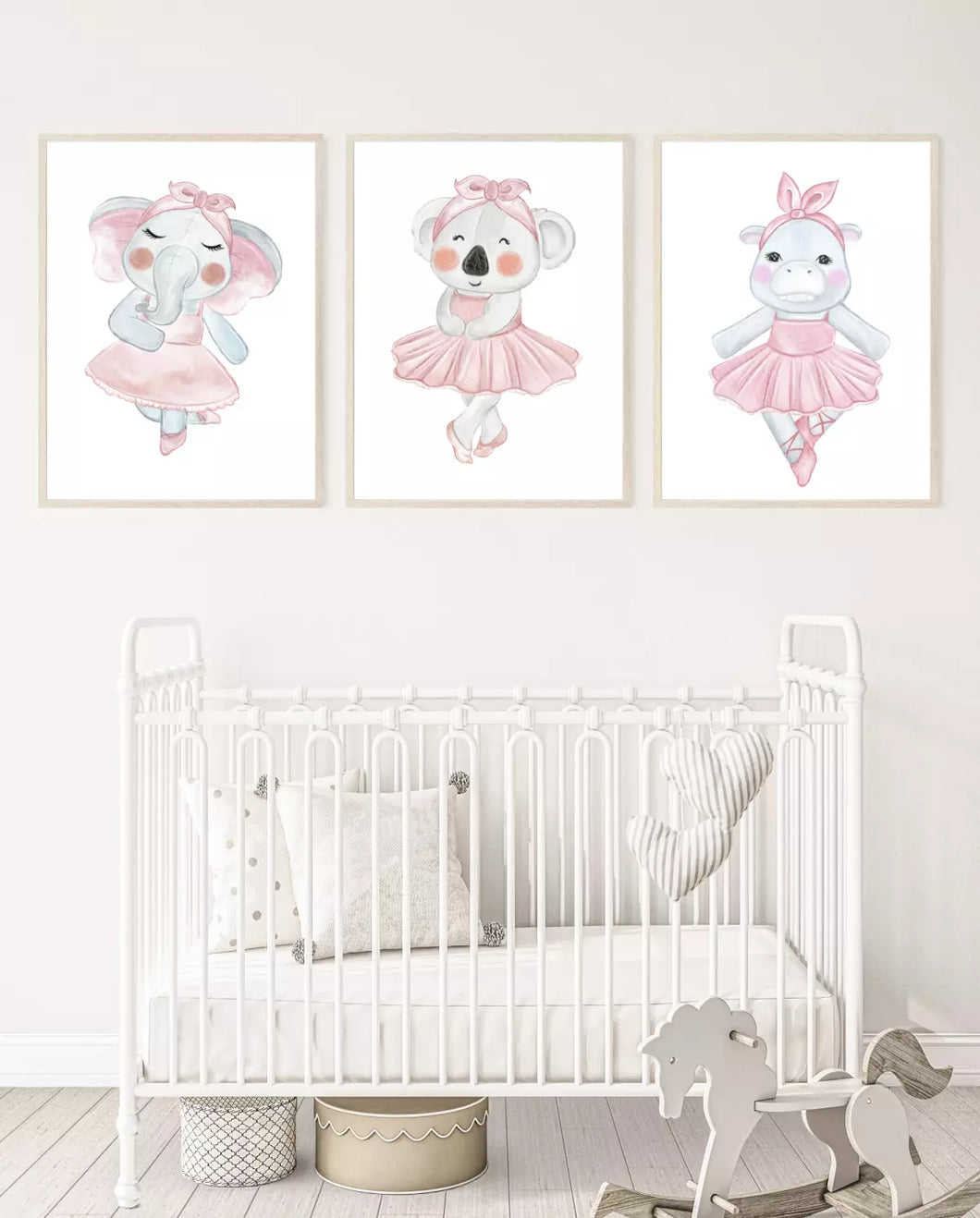 Set of 3 Cute Animals dressed as Ballerina's in Pink Tutus Wall Art Poster Prints, Various Sizes Available