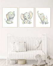 Load image into Gallery viewer, Baby elephant wall art, poster prints, various sizes, set of 3 prints
