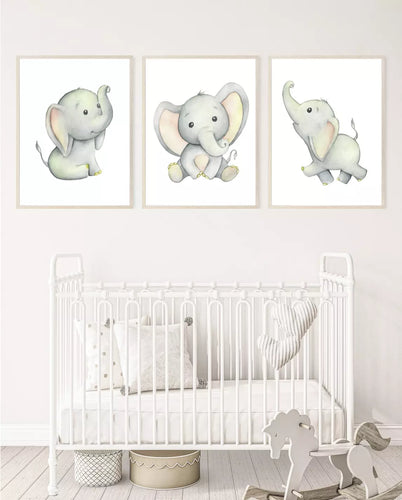 Baby elephant wall art, poster prints, various sizes, set of 3 prints