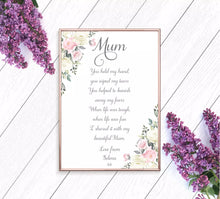 Load image into Gallery viewer, Mum Light Pink Floral Poem Poster Print, Wall Art for Mum, Mum&#39;s Birthday Print
