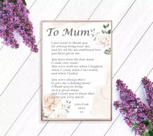 Load image into Gallery viewer, Mum Light Pink Floral Poem Poster Print, Wall Art for Mum, Mum&#39;s Birthday Print
