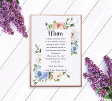 Load image into Gallery viewer, Blue Floral Poem Poster Print, Wall Art for Mum, Mum&#39;s Birthday Print
