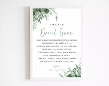 Load image into Gallery viewer, Green Eucalyptus Baptism Prayer Print for a Boy, Various Sizes Available
