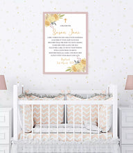 Load image into Gallery viewer, Yellow Floral Baptism Prayer Print for a Girl, Various Sizes Available
