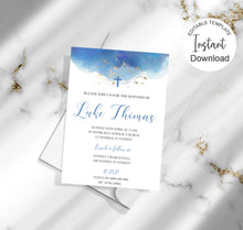 Load image into Gallery viewer, Editable Boys Blue Baptism Invite, Digital Invitation Template, Edit at Home
