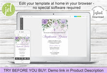 Load image into Gallery viewer, Editable Girls Confirmation Invite, Digital Invitation Template, Purple Floral Invitation, Print at Home
