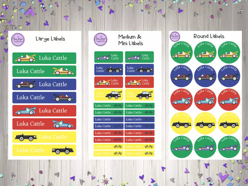 Name Labels - Racing Cars Set-Name Label Stickers-AnaJosie Designs