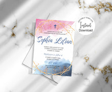 Load image into Gallery viewer, Editable Girls Confirmation Invite, Digital Invitation Template, Pink and Blue Invitation, Print at Home
