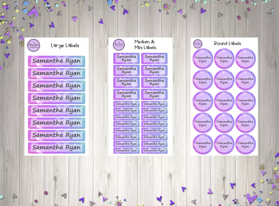 Name Labels - Pink and Purple Set-Name Label Stickers-AnaJosie Designs