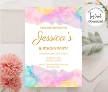 Load image into Gallery viewer, Editable Watercolour Birthday Invite, Digital Invitation Template, Print at home
