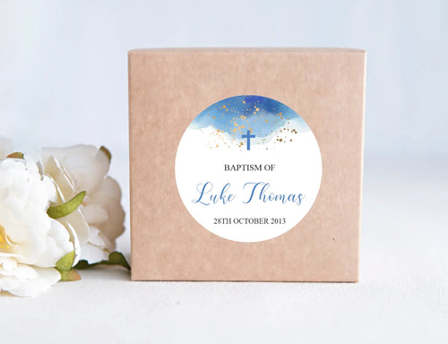 Boys Baptism Stickers - Blue Watercolour-First Holy Communion Stickers-AnaJosie Designs