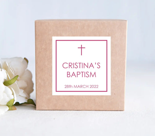 Square Baptism Stickers, Various Colours Available-First Holy Communion Stickers-AnaJosie Designs