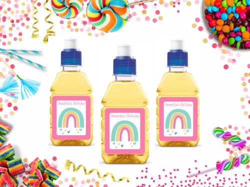 Pink Rainbow Birthday Party Pop Top Stickers-AnaJosie Designs
