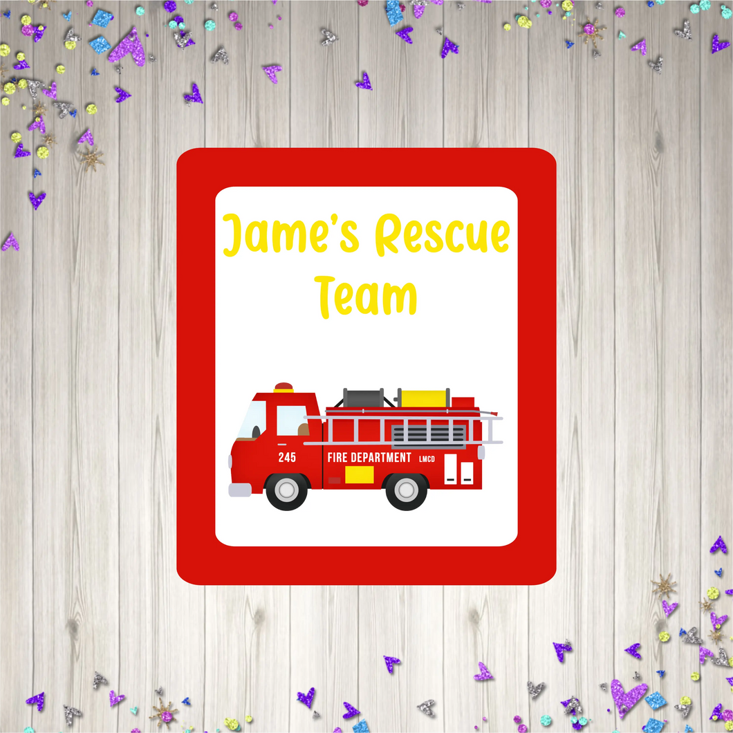 Fire Engine Birthday Party Pop Top Stickers-AnaJosie Designs